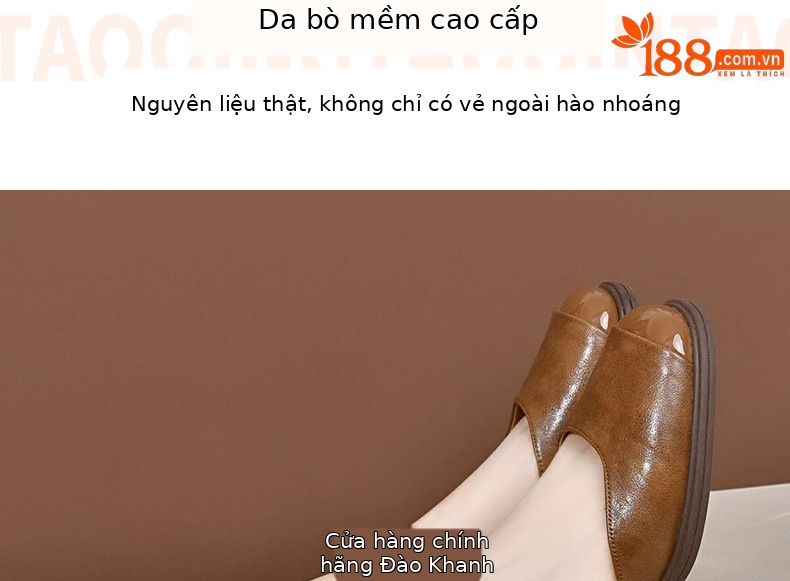 Dép sandal nữ da thật mũi vuông retro quai ngang đế xuồng — Màu nâu chi tiết 6