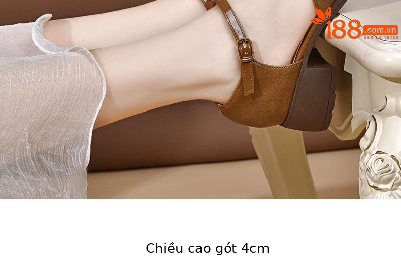 Dép sandal nữ da thật mũi vuông retro quai ngang đế xuồng — Màu nâu chi tiết 7