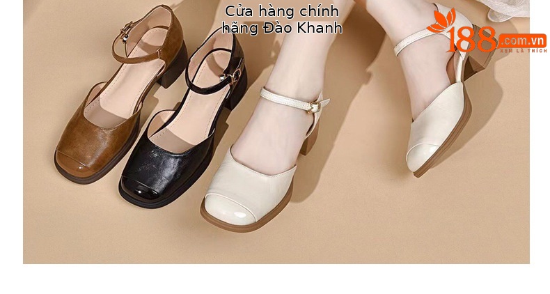 Dép sandal nữ da thật mũi vuông retro quai ngang đế xuồng — Màu nâu chi tiết 23
