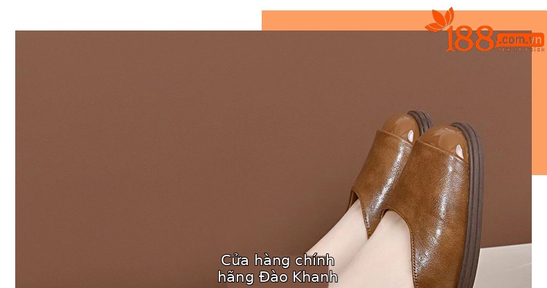 Dép sandal nữ da thật mũi vuông retro quai ngang đế xuồng — Màu nâu chi tiết 28