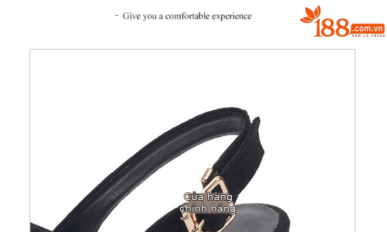 Sandal da thật đế xuồng La Mã nữ mũi hở gót cao — Màu đen chi tiết 14