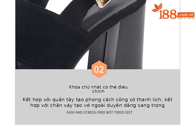 Sandal da thật đế xuồng La Mã nữ mũi hở gót cao — Màu đen chi tiết 15