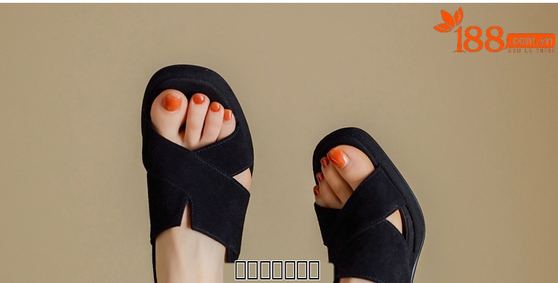 Sandal da thật đế xuồng La Mã nữ mũi hở gót cao — Màu đen chi tiết 26