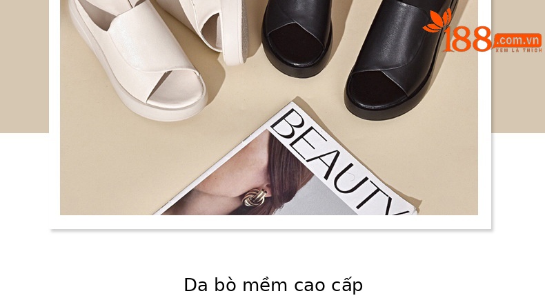 Dép sandal nữ đế xuồng da thật gót cao 9 cm phong cách thời trang — Màu đen chi tiết 5