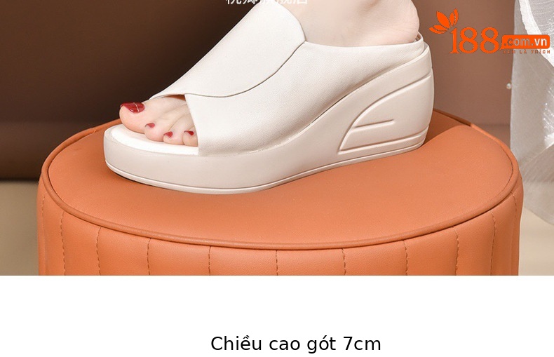 Dép sandal nữ đế xuồng da thật gót cao 9 cm phong cách thời trang — Màu đen chi tiết 7