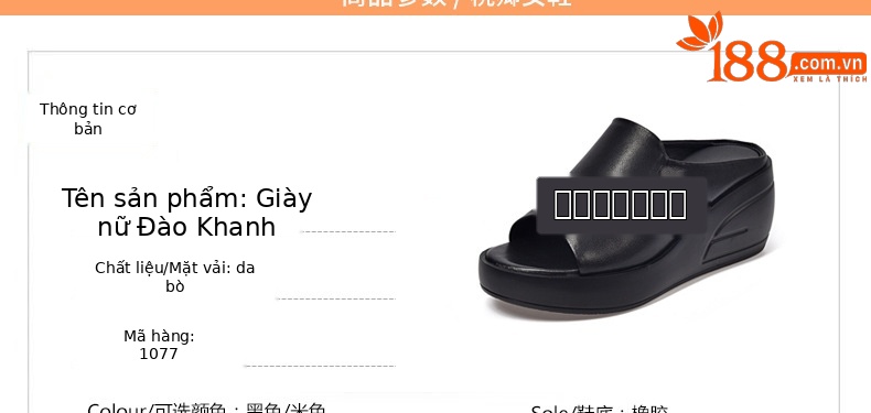 Dép sandal nữ đế xuồng da thật gót cao 9 cm phong cách thời trang — Màu đen chi tiết 10