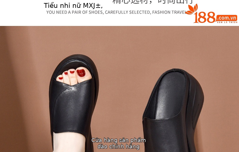Dép sandal nữ đế xuồng da thật gót cao 9 cm phong cách thời trang — Màu đen chi tiết 19