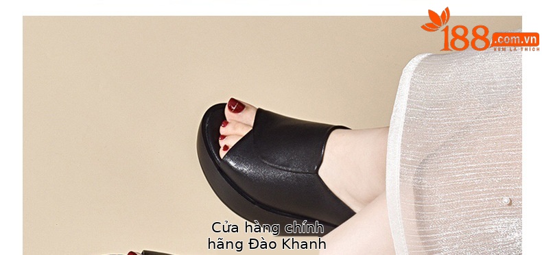 Dép sandal nữ đế xuồng da thật gót cao 9 cm phong cách thời trang — Màu đen chi tiết 21