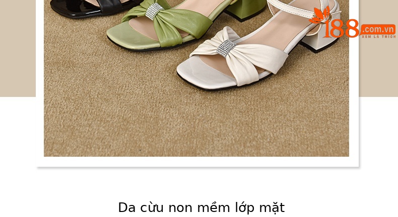 Sandal quai ngang da cừu mềm gót dày 9 cm — Màu đen chi tiết 5