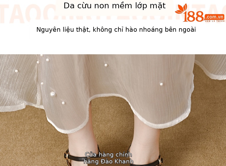 Sandal quai ngang da cừu mềm gót dày 9 cm — Màu đen chi tiết 6
