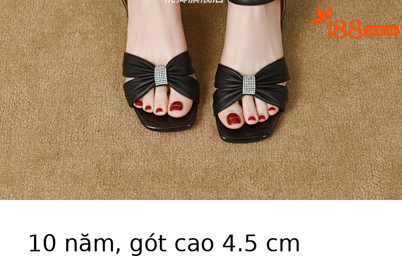 Sandal quai ngang da cừu mềm gót dày 9 cm — Màu đen chi tiết 7