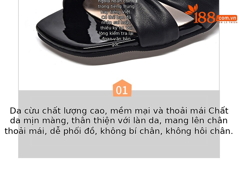 Sandal quai ngang da cừu mềm gót dày 9 cm — Màu đen chi tiết 13