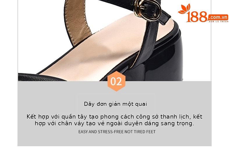 Sandal quai ngang da cừu mềm gót dày 9 cm — Màu đen chi tiết 15