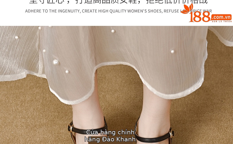 Sandal quai ngang da cừu mềm gót dày 9 cm — Màu đen chi tiết 29
