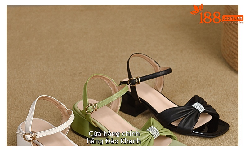 Sandal quai ngang da cừu mềm gót dày 9 cm — Màu đen chi tiết 31