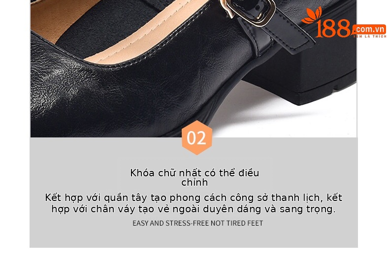 Giày nữ mũi vuông da thật gót vuông retro đế mềm — Màu nâu chi tiết 15