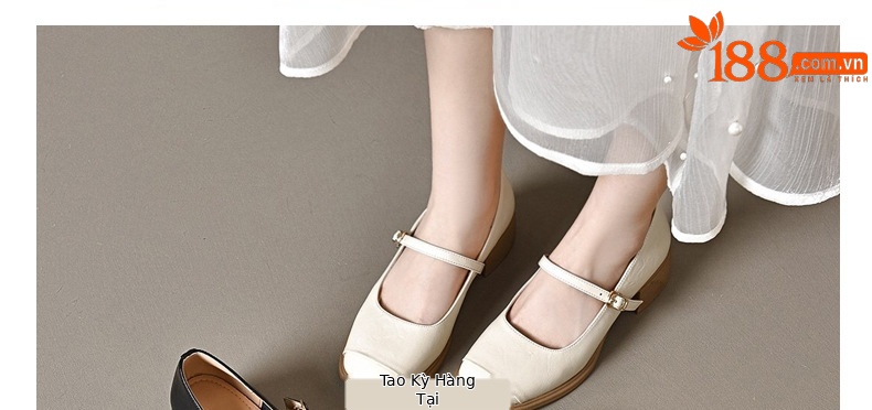 Giày nữ mũi vuông da thật gót vuông retro đế mềm — Màu nâu chi tiết 22