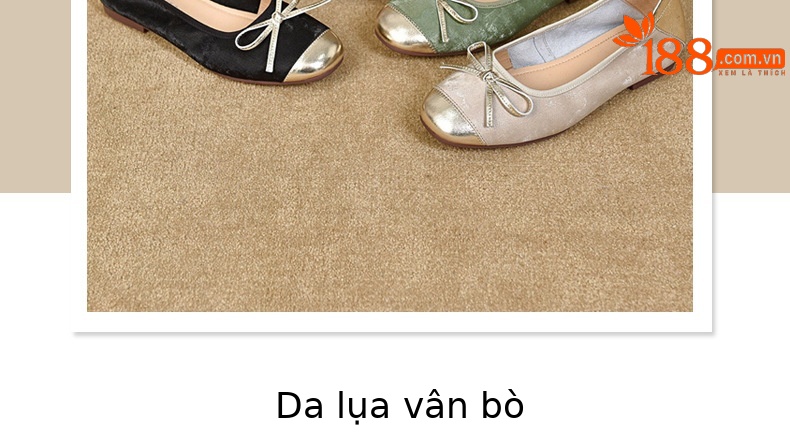 Giày lười nữ mũi tròn da mềm đế bệt xỏ chân — Màu Sâm panh chi tiết 5