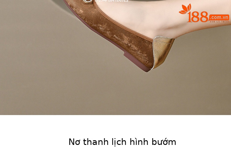 Giày lười nữ mũi tròn da mềm đế bệt xỏ chân — Màu Sâm panh chi tiết 7