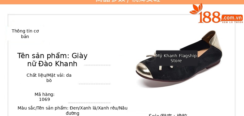 Giày lười nữ mũi tròn da mềm đế bệt xỏ chân — Màu Sâm panh chi tiết 10