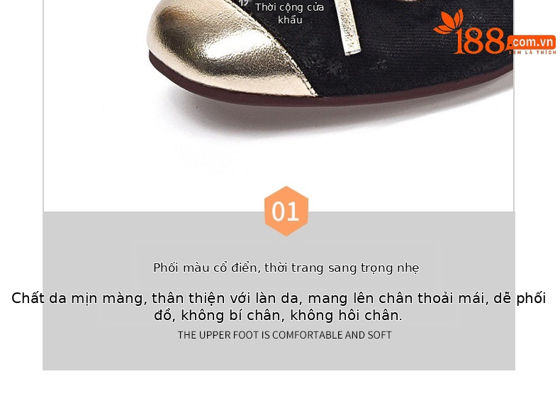 Giày lười nữ mũi tròn da mềm đế bệt xỏ chân — Màu Sâm panh chi tiết 13
