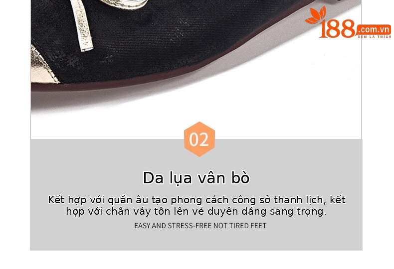 Giày lười nữ mũi tròn da mềm đế bệt xỏ chân — Màu Sâm panh chi tiết 15