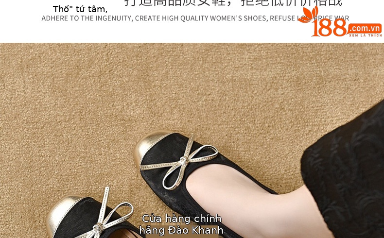 Giày lười nữ mũi tròn da mềm đế bệt xỏ chân — Màu Sâm panh chi tiết 29