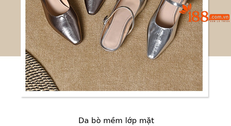 Dép nữ da thật xỏ ngón đế bệt mũi tròn màu bạc sáng bóng — Màu vàng cổ chi tiết 5
