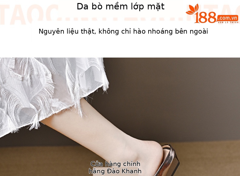 Dép nữ da thật xỏ ngón đế bệt mũi tròn màu bạc sáng bóng — Màu vàng cổ chi tiết 6