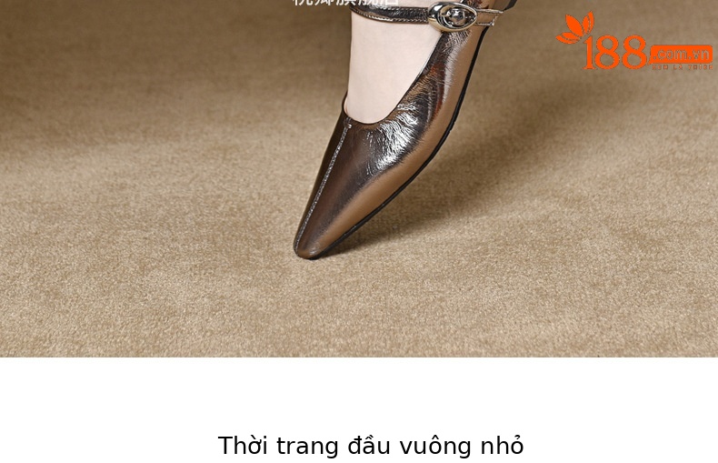 Dép nữ da thật xỏ ngón đế bệt mũi tròn màu bạc sáng bóng — Màu vàng cổ chi tiết 7