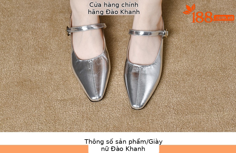 Dép nữ da thật xỏ ngón đế bệt mũi tròn màu bạc sáng bóng — Màu vàng cổ chi tiết 9