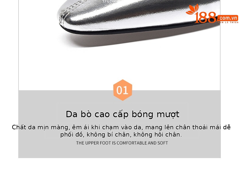 Dép nữ da thật xỏ ngón đế bệt mũi tròn màu bạc sáng bóng — Màu vàng cổ chi tiết 13