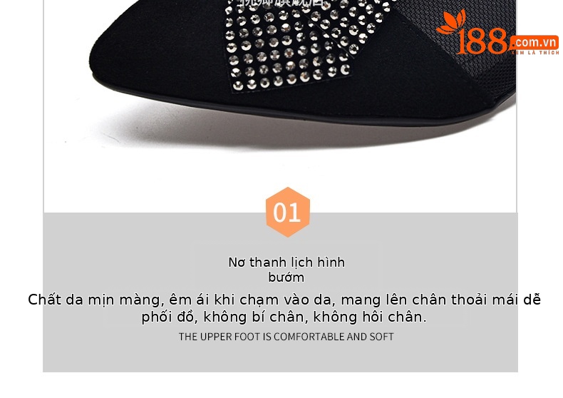 Giày cao gót nữ mũi nhọn da thật gót 5 cm nơ bướm lưới thoáng khí — Chiều cao gót 5 cm gót nhọn chi tiết 13