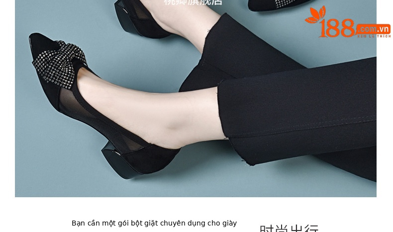 Giày cao gót nữ mũi nhọn da thật gót 5 cm nơ bướm lưới thoáng khí — Chiều cao gót 5 cm gót nhọn chi tiết 19