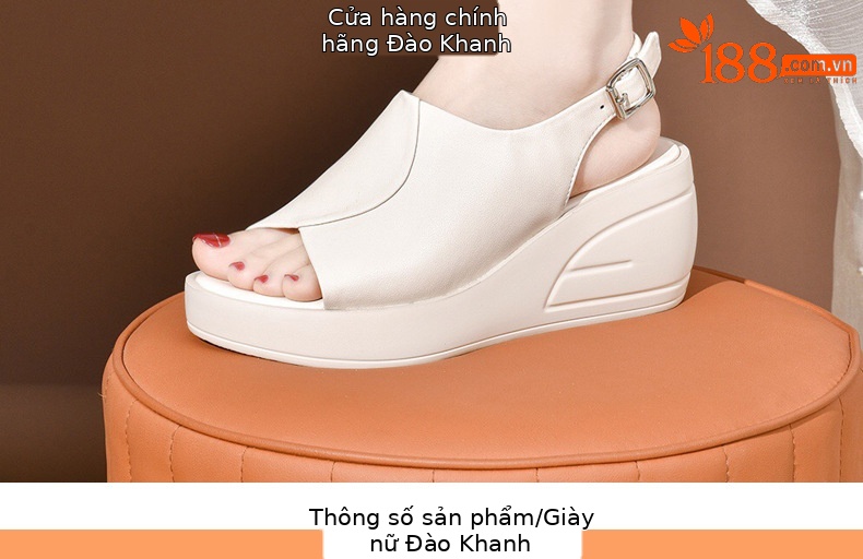 Sandal da thật nữ gót wedge đế xuồng platform cao 9 cm, dáng đế dày thoải mái — Màu đen chi tiết 9