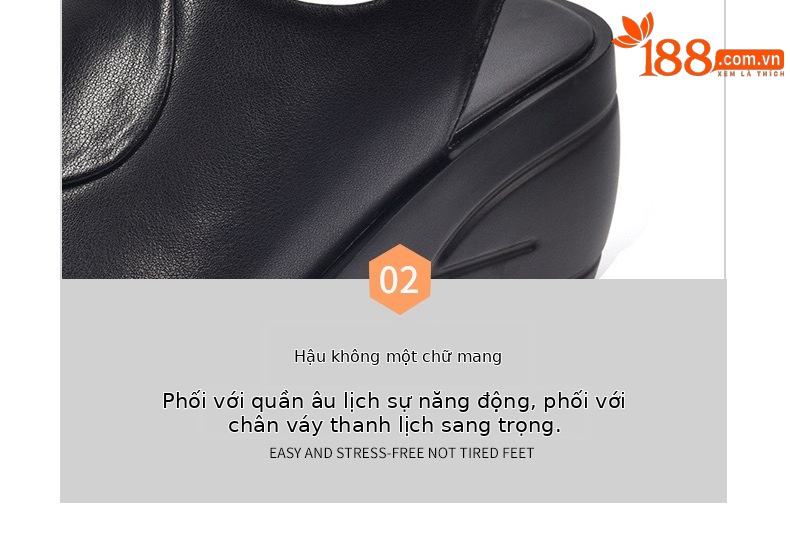 Sandal da thật nữ gót wedge đế xuồng platform cao 9 cm, dáng đế dày thoải mái — Màu đen chi tiết 15