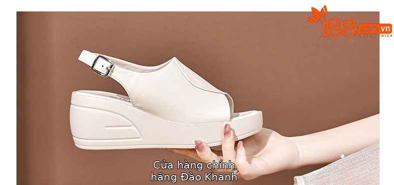 Sandal da thật nữ gót wedge đế xuồng platform cao 9 cm, dáng đế dày thoải mái — Màu đen chi tiết 22