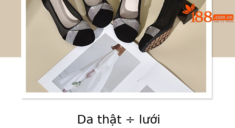 Giày sandal nữ da thật mũi tròn gót 4 cm đế mềm — Chiều cao gót 4 cm chi tiết 5