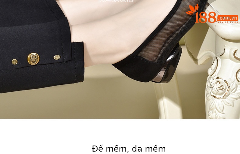 Giày sandal nữ da thật mũi tròn gót 4 cm đế mềm — Chiều cao gót 4 cm chi tiết 7