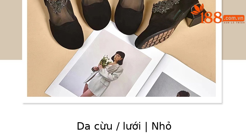 Giày sandal nữ da thật mũi tròn gót vuông 5 cm khoét lỗ hở mũi — Chiều cao gót 5 cm chi tiết 5
