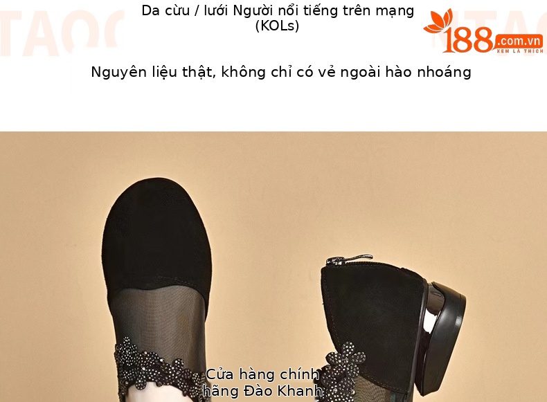 Giày sandal nữ da thật mũi tròn gót vuông 5 cm khoét lỗ hở mũi — Chiều cao gót 5 cm chi tiết 6