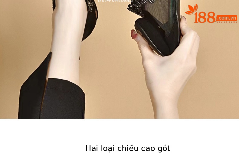 Giày sandal nữ da thật mũi tròn gót vuông 5 cm khoét lỗ hở mũi — Chiều cao gót 5 cm chi tiết 7
