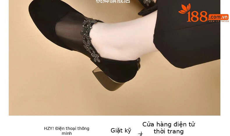 Giày sandal nữ da thật mũi tròn gót vuông 5 cm khoét lỗ hở mũi — Chiều cao gót 5 cm chi tiết 19