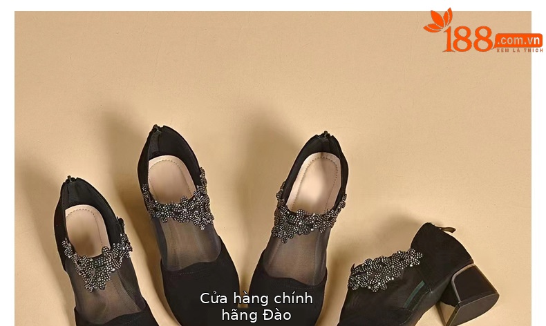 Giày sandal nữ da thật mũi tròn gót vuông 5 cm khoét lỗ hở mũi — Chiều cao gót 5 cm chi tiết 31