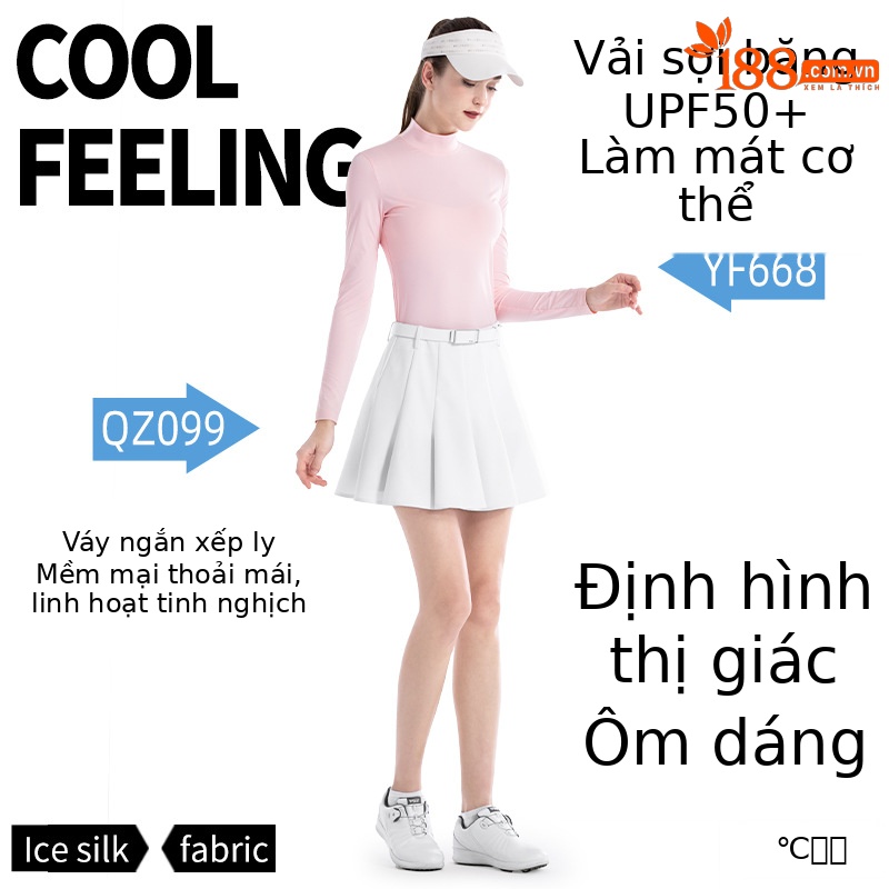 Áo golf nữ chống nắng lụa băng phối váy xếp ly bộ thể thao mùa hè — QZ099 váy trắng [xếp ly/Chống Chói đáy], Áo lót màu xanh pha lê Băng YF668 [lụa lạnh/Kem chống nắng UPF50], YF668 màu da [mát lạnh lụa/chống nắng UPF50] Áo lót, Áo lót YF668 màu trắng [lụa lạnh/chống nắng UPF50]