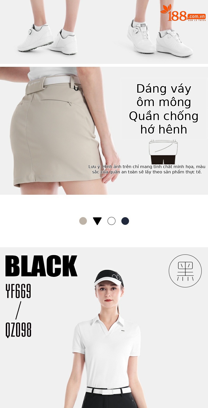 Váy golf nữ PGM mùa hè dáng ngắn ôm hông thể thao — QZ098 [váy ôm hông] màu xanh nước biển, QZ098 [váy ôm hông] kaki, QZ098 [váy ôm hông] màu đen, QZ098 [váy ôm hông] màu trắng chi tiết 5