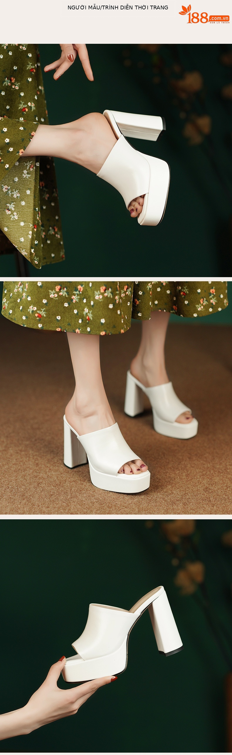 Sandal cao gót nữ hở mũi quai ngang gót vuông 11 cm — Màu đen chi tiết 17