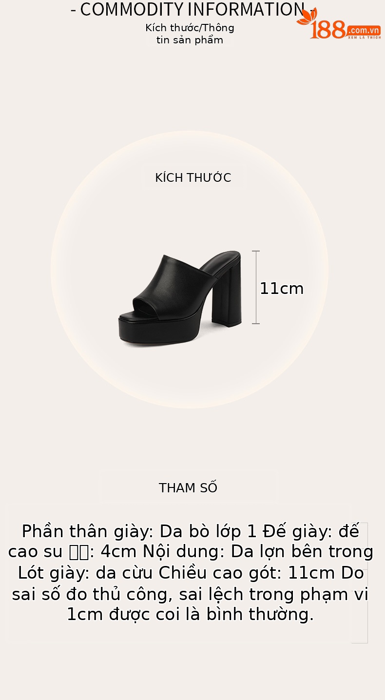Sandal cao gót nữ hở mũi quai ngang gót vuông 11 cm — Màu đen chi tiết 3