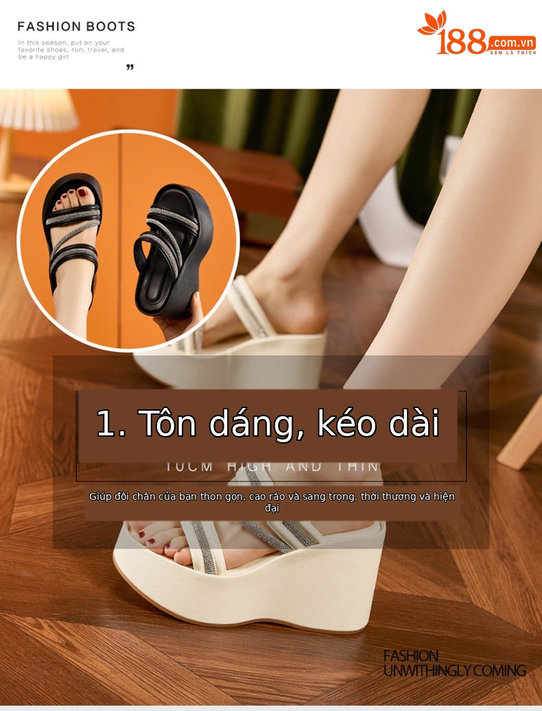 Dép sandal nữ đế dày platform gót 10 cm mũi tròn phong cách đơn giản — Đen, Len nguyên chất chi tiết 8