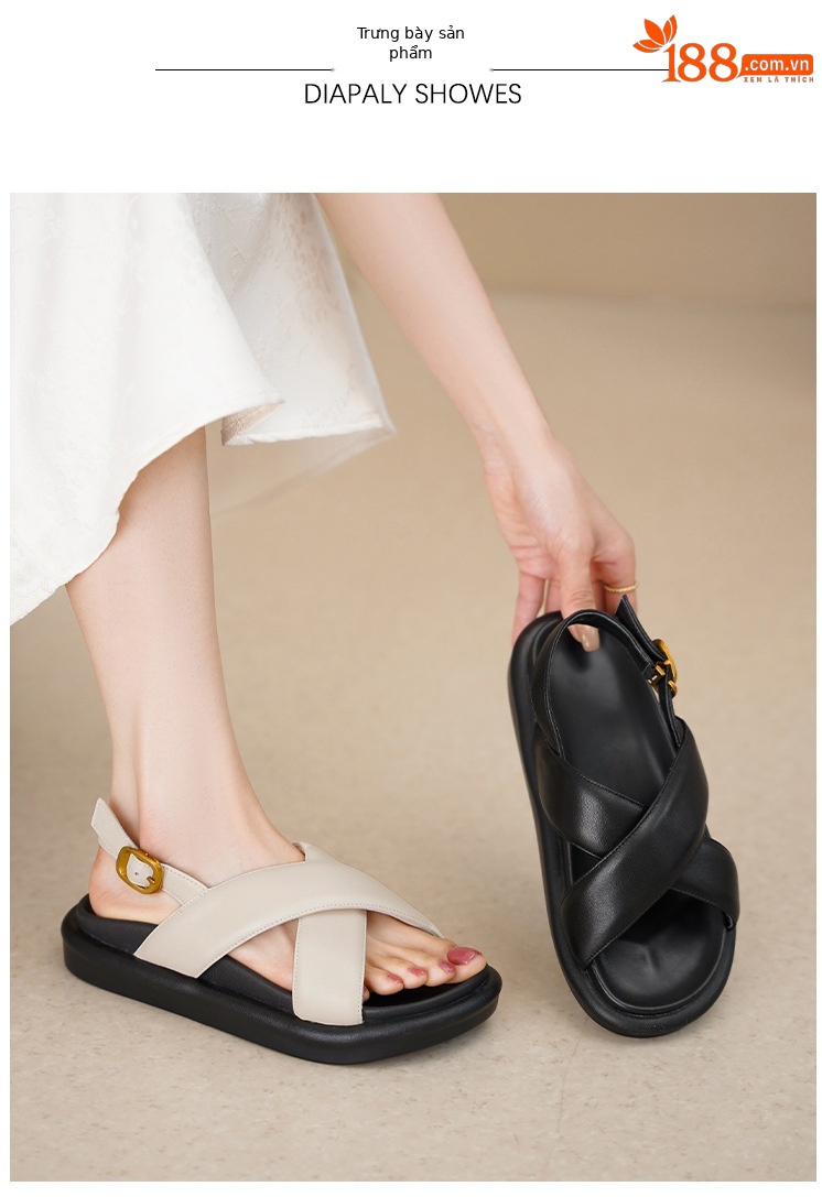 Sandal hở ngón đế dày thường ngày cho nữ – giày đi biển đế bằng hở ngón thời trang đơn giản — Màu đen chi tiết 2